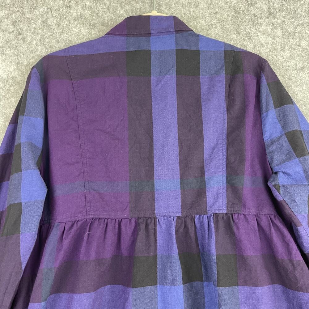 Burberry Brit Shirtdress Dress Womens XL Purple Plaid 3/4 Sleeve Cotton Pocket - Picture 11 of 15